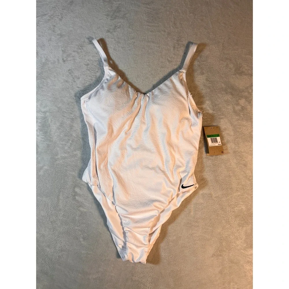 Nike Women'S V-Neck Jacquard One-Piece Swimsuit White Size‎ XL MSRP $90